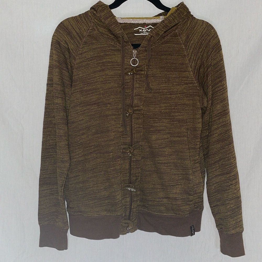 Kavu Zip hooded Sweatshirt hoodie Small heather space dye Brown